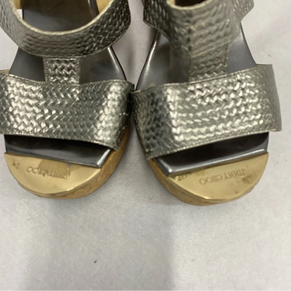 Jimmy Choo Silver Cork Wedge Heels 37.5 - Picture 3 of 10